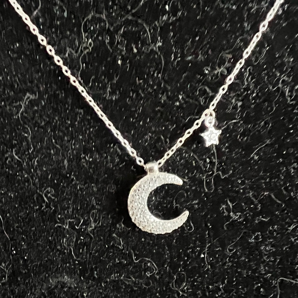 Argento Vivo 18k gold over sterling silver
Moon and star necklace with CZ accent